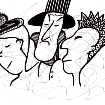 Dibujo titulada "Three personas" por Tetiana Kramarenko, Obra de arte original, Rotulador