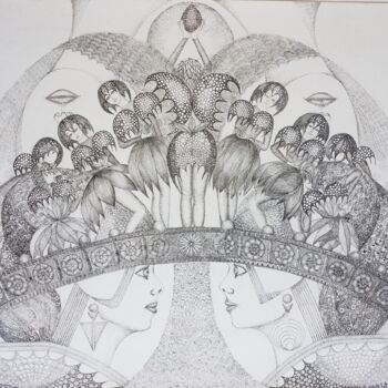 Dessin intitulée "Dédoublement du tem…" par Bega, Œuvre d'art originale, Encre