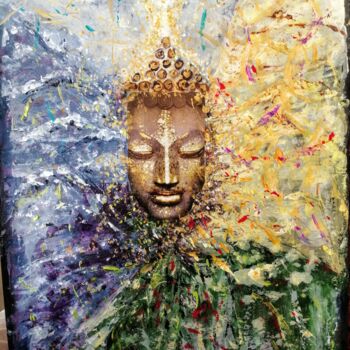 Картина под названием "Elemental Buddha" - Najma Soonasra, Подлинное произведение искусства, Коллажи