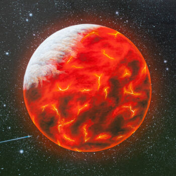 Painting titled "Planète de lave" by Pascal Genevois, Original Artwork, Acrylic Mounted on Wood Stretcher frame