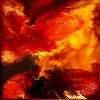 Peinture intitulée "Le Cumbre Vieja" par Marie Claude Lambert, Œuvre d'art originale, Peinture vitrail