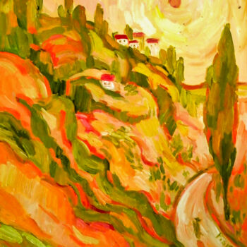 Ζωγραφική με τίτλο "Yellow Landscape" από Natalia Pismak, Αυθεντικά έργα τέχνης, Λάδι Τοποθετήθηκε στο Ξύλινο φορείο σκελετό