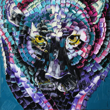 Painting titled "Panther#1" by Julia Ptl, Original Artwork, Oil Mounted on Wood Stretcher frame