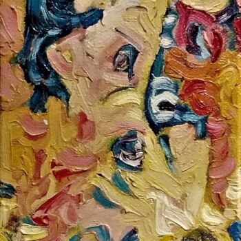 Painting titled "L'enfant lion." by Mireille Potvin, Original Artwork, Oil