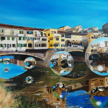 Malerei mit dem Titel "Il Ponte Di Firenze" von Manu Surreabulliste, Original-Kunstwerk, Öl Auf Keilrahmen aus Holz montiert