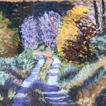 Schilderij getiteld "Le Petit Chemin" door Marie-Christine Rivel, Origineel Kunstwerk, Pastel