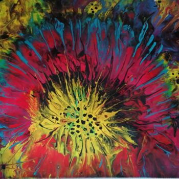 Peinture intitulée "coeur de fleur rouge" par Lea Monnier Art, Œuvre d'art originale, Acrylique