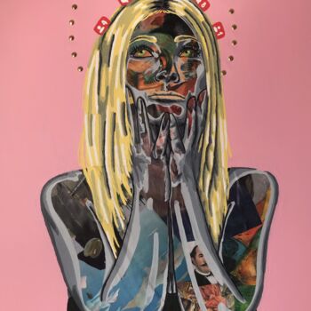 Collages titled "La dévotion" by Annabelle Amory, Original Artwork, Acrylic Mounted on Wood Stretcher frame