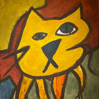 Peinture intitulée "pensive cat" par Tumilo, Œuvre d'art originale, Acrylique