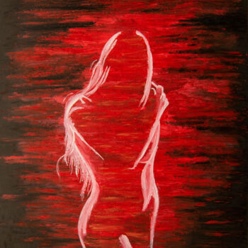 Malerei mit dem Titel "Red and black silho…" von Elena Polak, Original-Kunstwerk, Öl Auf Keilrahmen aus Holz montiert