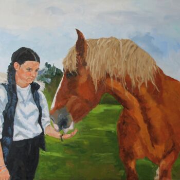 Peinture intitulée "La Jeune Cavalière…" par Chéker, Œuvre d'art originale, Huile Monté sur Châssis en bois