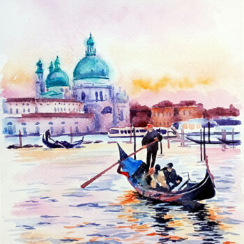 Pintura intitulada "Evening in Venice" por Olga Larina, Obras de arte originais, Aquarela