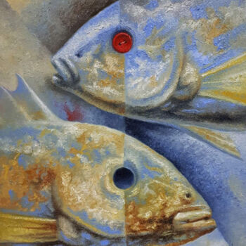 Ζωγραφική με τίτλο "Golden Fish Wish" από Serhii Voichenko, Αυθεντικά έργα τέχνης, Λάδι