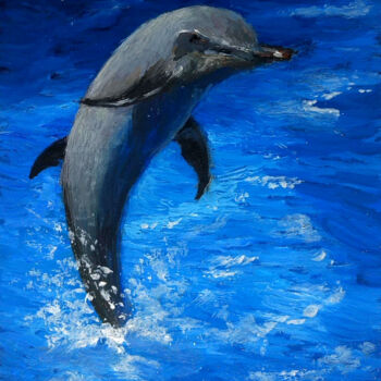 「Dolphin dancing」というタイトルの絵画 Tamara Rozinskayによって, オリジナルのアートワーク, オイル