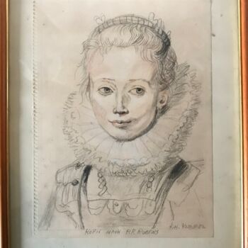 Painting titled "WIFE OF RUBENS" by Karl Knaup, Original Artwork, Charcoal