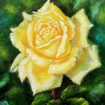Peinture intitulée "Yellow Rose" par Iryna Fedarava, Œuvre d'art originale, Huile Monté sur Carton