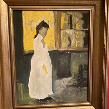 Painting titled "Mujer de blanco" by Jose Ramon Campomanes Alvarez, Original Artwork, Oil Mounted on Wood Stretcher frame
