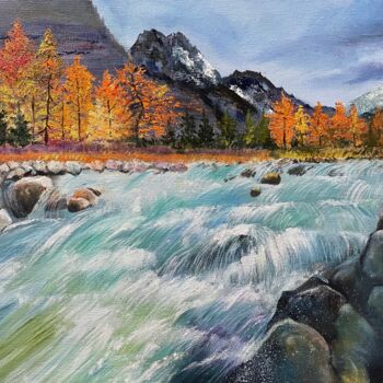 Malarstwo zatytułowany „Mountain river” autorstwa Anna Pavlovich-Naneva, Oryginalna praca, Olej