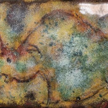 Malerei mit dem Titel "Rhinocéros bis - Em…" von Isabelle Mathis, Original-Kunstwerk, Emaille Auf Holzplatte montiert