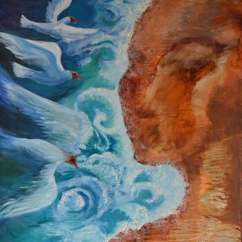 Pintura intitulada "Woman and the sea" por Elena Afanasieva, Obras de arte originais, Óleo Montado em Armação em madeira