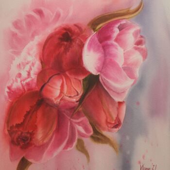 Painting titled ""The royal tulips"" by Valeriia Kempi, Original Artwork, Watercolor