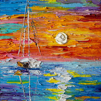 Malerei mit dem Titel "Sea sunset" von Vladyslav Durniev, Original-Kunstwerk, Öl Auf Karton montiert