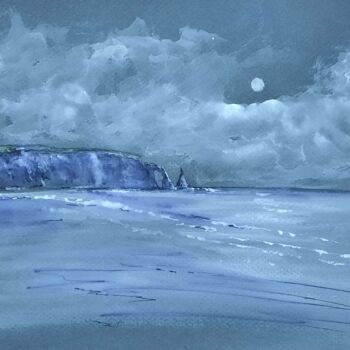Painting titled "LES FALAISES" by Alain Devienne, Original Artwork, Gouache