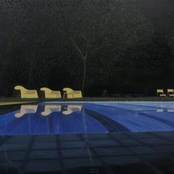 Pintura titulada "Piscina de nit" por Josep Maria Fontanet Sureda, Obra de arte original, Oleo Montado en Bastidor de camill…
