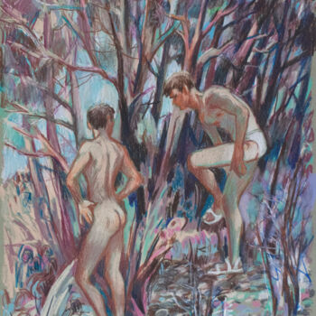 Disegno intitolato "Lake in the forest" da Sergey Sovkov, Opera d'arte originale, Matita