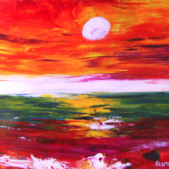 Painting titled "LUNE EN MER Ref. 23…" by Michèle Froment, Original Artwork, Oil Mounted on Wood Stretcher frame