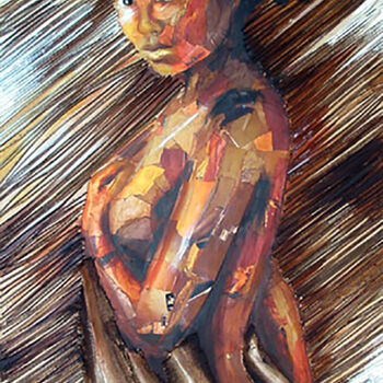 Painting titled "Les roseaux" by Nathalie Lemaitre, Original Artwork, Oil Mounted on Wood Stretcher frame