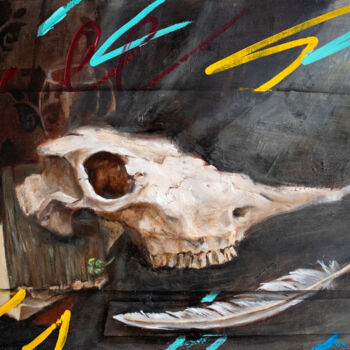 Pintura titulada "Vanitas with cow sk…" por Elizaveta Akimova (Esanglier), Obra de arte original, Oleo Montado en Bastidor d…