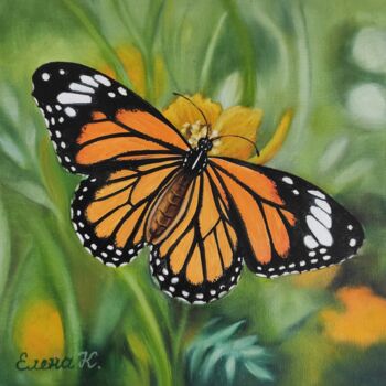 Pintura titulada "Monarch butterfly" por Elena Kozyutenko, Obra de arte original, Oleo Montado en Cartulina