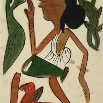 Pintura intitulada "santhal  Pattachitr…" por Minmoy Das, Obras de arte originais, Aquarela