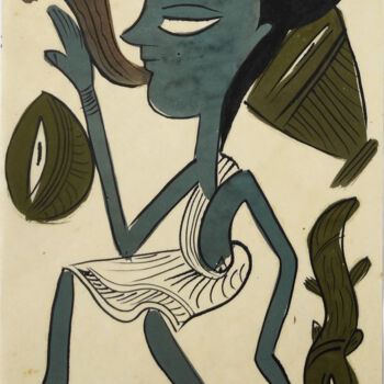 Schilderij getiteld "santhal  Pattachitr…" door Minmoy Das, Origineel Kunstwerk, Aquarel