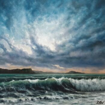 제목이 "''Cloudy sunset''."인 미술작품 Zigmars ''Sigmar'' Grundmanis로, 원작, 기름