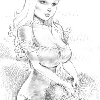 Drawing titled "Blonde au Boléro" by Z.Bono, Original Artwork, Pencil