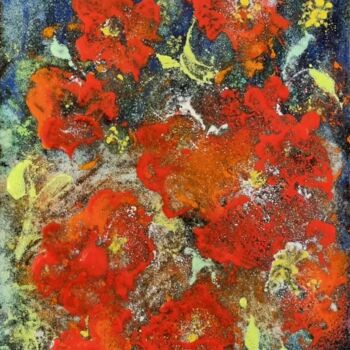 Pittura intitolato "Champs de pavots" da Isabelle Mathis, Opera d'arte originale, Smalto Montato su Metallo