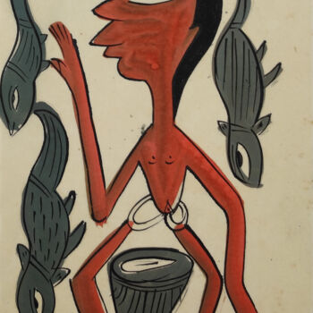 Malarstwo zatytułowany „santhal  Pattachitr…” autorstwa Minmoy Das, Oryginalna praca, Akwarela