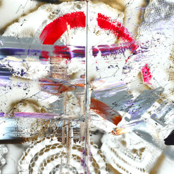 Peinture intitulée "Abstract White Red" par Tiny De Bruin, Œuvre d'art originale, Acrylique Monté sur Panneau de bois