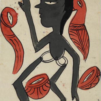 Schilderij getiteld "santhal  Pattachitr…" door Minmoy Das, Origineel Kunstwerk, Aquarel