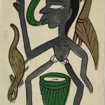 绘画 标题为“santhal  Pattachitr…” 由Minmoy Das, 原创艺术品, 水彩
