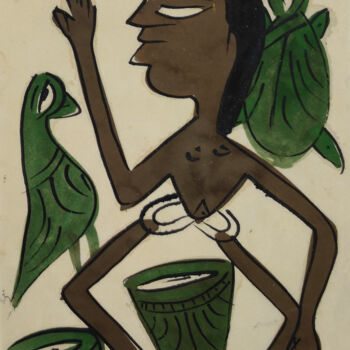 绘画 标题为“santhal  Pattachitr…” 由Minmoy Das, 原创艺术品, 水彩