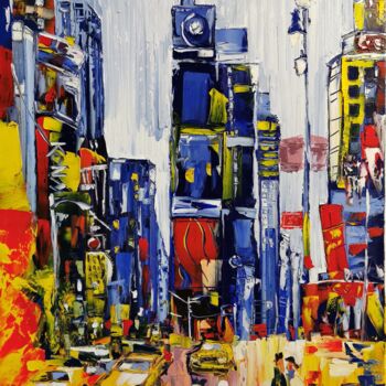 제목이 "New York"인 미술작품 Luca Cistaro로, 원작, 기름 나무 들것 프레임에 장착됨