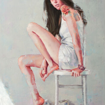 Painting titled "ROSE (Impressionist…" by Yaroslav Sobol, Original Artwork, Oil Mounted on Wood Stretcher frame