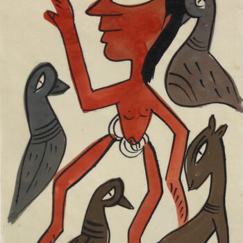Schilderij getiteld "santhal  Pattachitr…" door Minmoy Das, Origineel Kunstwerk, Aquarel