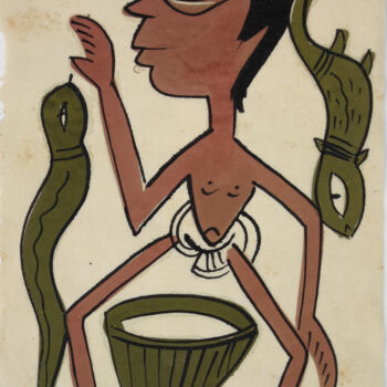 Schilderij getiteld "santhal  Pattachitr…" door Minmoy Das, Origineel Kunstwerk, Aquarel