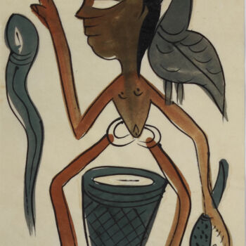 「santhal  Pattachitr…」というタイトルの絵画 Minmoy Dasによって, オリジナルのアートワーク, 水彩画
