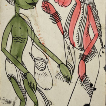 绘画 标题为“santhal  Pattachitr…” 由Minmoy Das, 原创艺术品, 水彩
