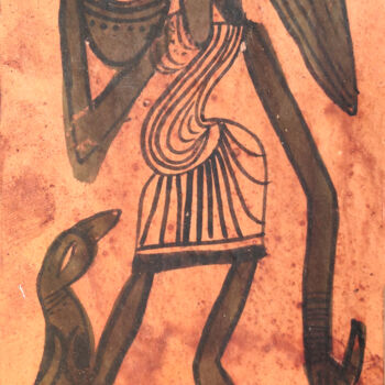 「santhal  Pattachitr…」というタイトルの絵画 Minmoy Dasによって, オリジナルのアートワーク, 水彩画